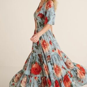 Soft Surroundings First Bloom Dress Porcelain Rose Tiered Maxi Dress. Size PM